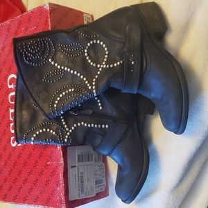 Guess Esperanz Boots sz 7.5 Black leather silver studded
